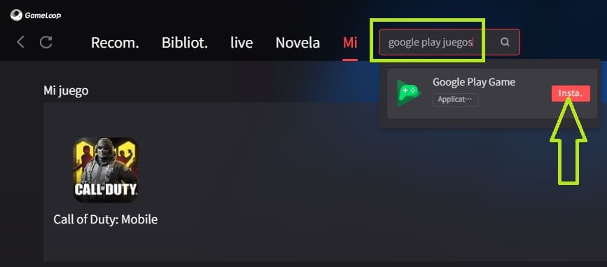 Instalar google play juegos para solucionar error de google en gameloop