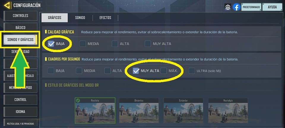 AJUSTAR GRAFICOS COD MOBILE