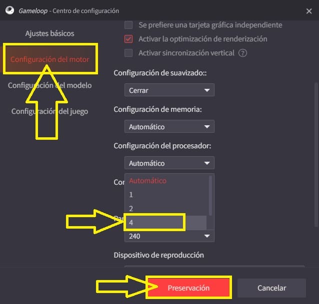 Configurar núcleos lógicos gameloop