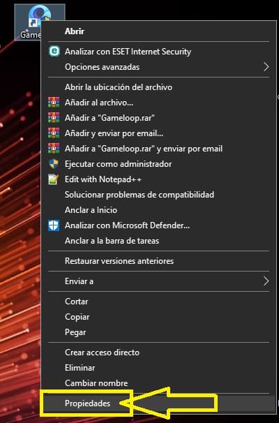 Configurar propiedades de gameloop en Windows