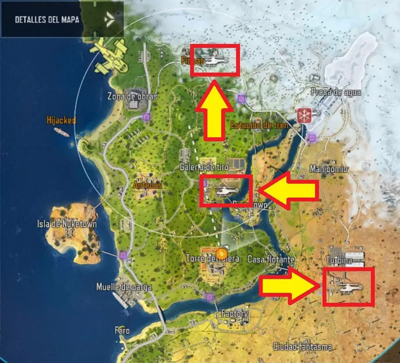 Ubicación de los helicópteros en el mapa Blackout de battle royale