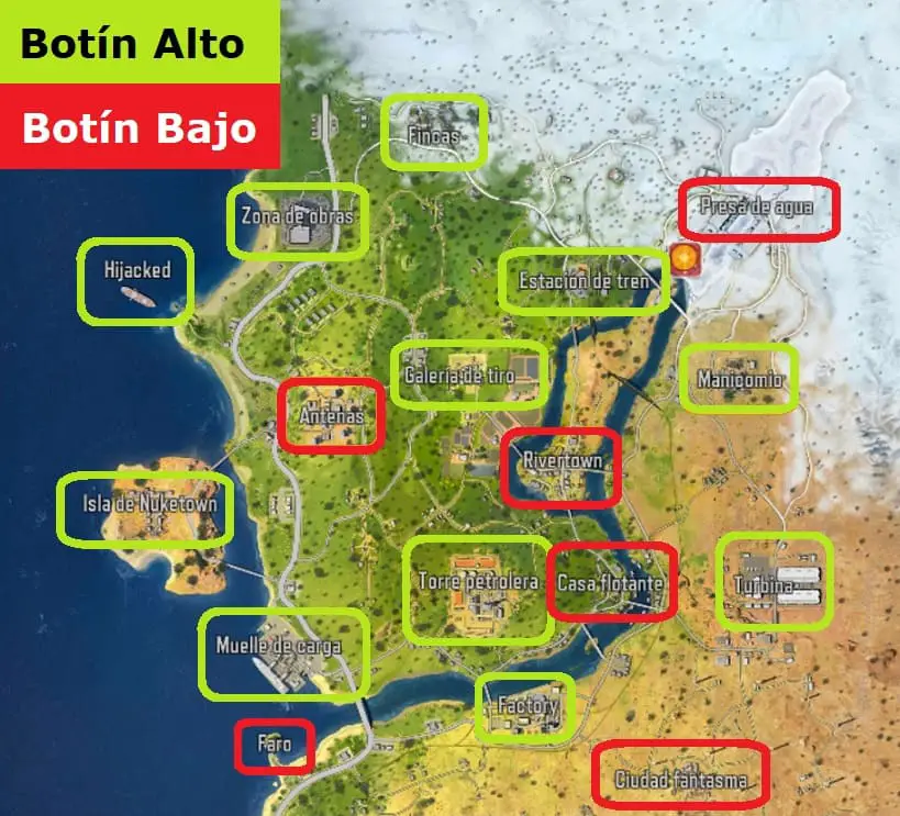 Ubicaciones con mayor loot y armamento en el mapa Blackout br