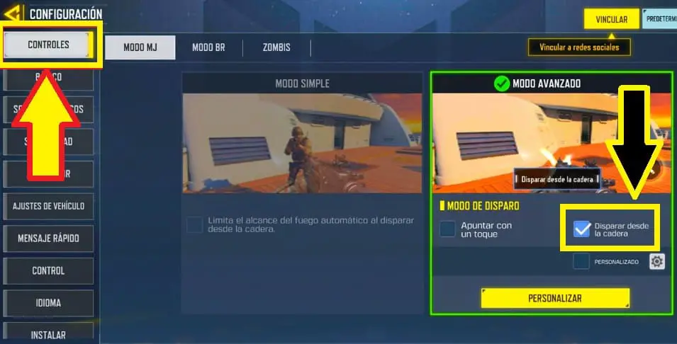 Como activar el disparo de cadera dentro de los ajustes del juego cod mobile