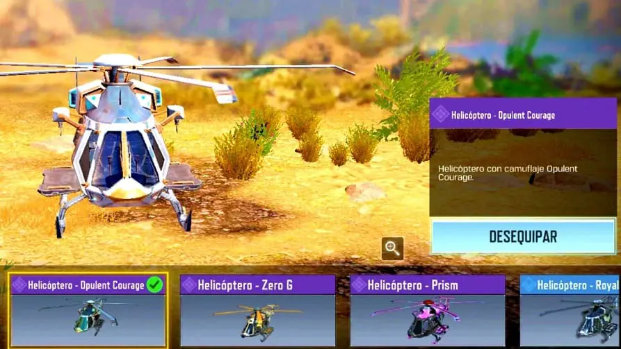 Captura de como cambiar el camuflaje del helicóptero en cod mobile